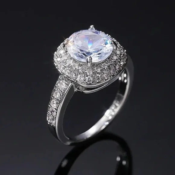 New Luxurious Silver Square Cut Diamond Ring - Picture 2 of 6